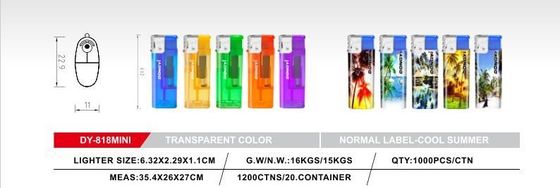 Accendino elettrico con colore trasparente OEM e aspetto carino 6.32*2.29*1.1CM