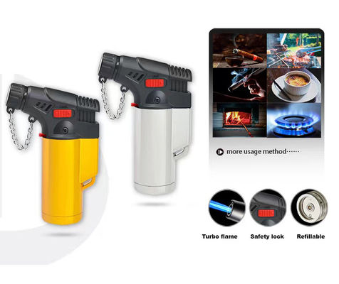 Ricaricabile gas butano BBQ torcia accendino di sigaro con punch cutter portatile e fiamma a getto